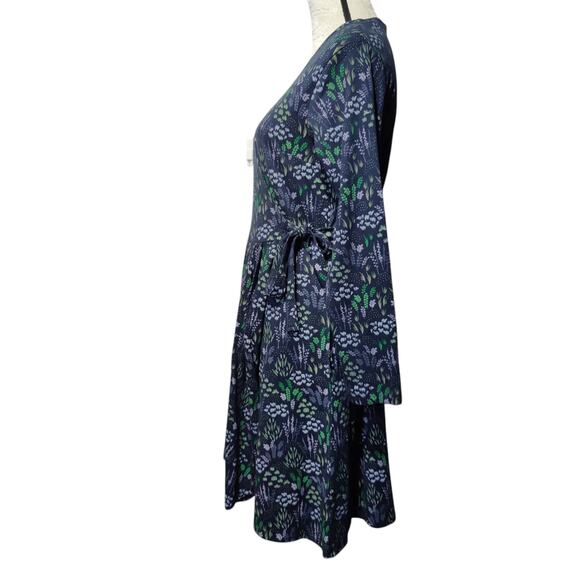 NWT Passion Lilie Sz L Navy Blue Micro Floral True Wrap Dress Organic Cotton - Picture 8 of 9